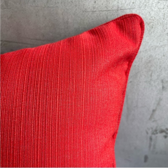 One Sunbrella Bright Red Ribbed Texture Square Outdoor Throw Pillow 17 x 17 - Picture 2 of 4